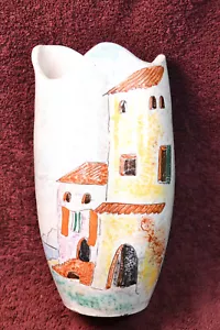 Keramik Vase 21 cm beige Handarbei signiert südländiches Motiv 70 - 80 er Jahre - Bild 1 von 11