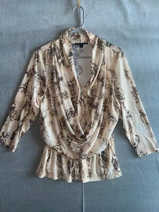A.Z.I. Snake Print Glitter Drape Blouse L Stretch Metallic Party Top - Picture 1 of 9