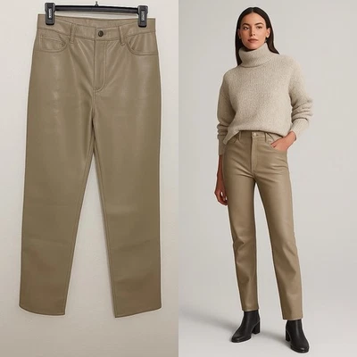 Aritzia Wilfred Vegan Leather Pants Sz 8 Beige Taupe High Rise Straight Leg NWOT - Image 1 of 4