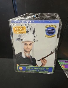 Native American Headress Costume Black & White Feathers - Picture 1 of 3