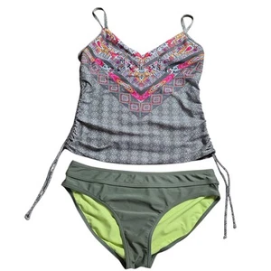 prAna Moorea Tankini 2 Piece Womens Sz M Bathing Suit Green Multicolor Beach - Picture 1 of 13