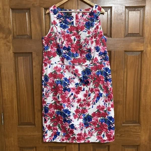 Talbots Cotton Floral Blue Pink Sheath Dress Women’s Size 14 W - Picture 1 of 6