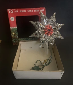 Vintage 10 helle silberne Lametta Sterne Baumspitze mehrfarbig mit Box Timco Works - Bild 1 von 14