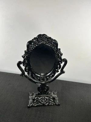 Antique Cast Iron Vanity Mirror – Gothic Black Refinished, 12.5” - Image 1 of 4