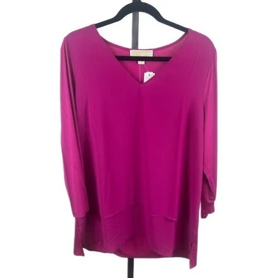 New MICHAEL Kors Sariya Fuchsia Pink Long Sleeve Layered Blouse Top Size Large - Image 1 of 4