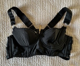 Bordelle Silk Push Up Bustier & Harness Brief - Black Size S 