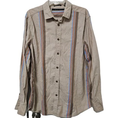 Sean John Tailored Fit Shirt Men's XL Brown Striped Long Sleeve Button Down Y2K  - Image 1 of 4