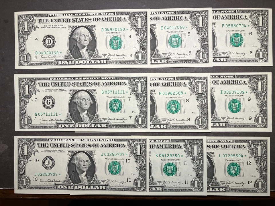 $1 Federal Reserve Note Series 1969C Conjunto Completo Star Note District - Imagem 1 de 1