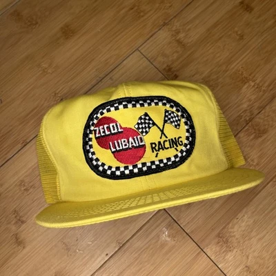 De colección K-Products Raro ZECOL LUBAID Carreras Amarillo Cuadros Bandera Camionero Sombrero EE. UU. USADO EN EXCELENTE ESTADO Foto 1 de 4