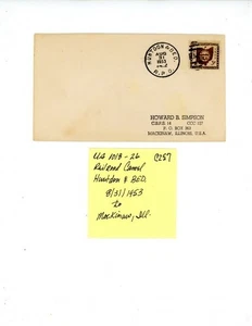 US Scott # 1018 - Railroad Cancel - Hunton & BED - 8/31/1953        (26-C257) - Picture 1 of 4