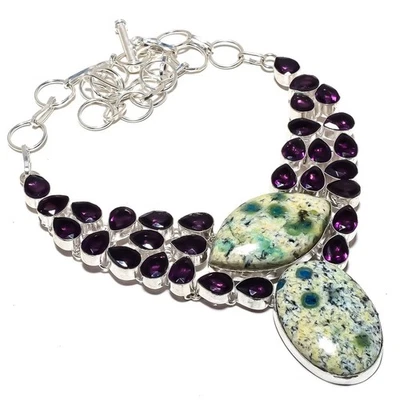 K2 Azurite, Gemma Di Ametista Collana In Argento Sterling 925 Fatta A Mano 18" - Immagine 1 di 4