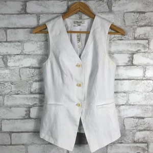MADEWELL Women's DEF 100% Linen White Cutaway Long Vest 00 NQ969 - Picture 1 of 7