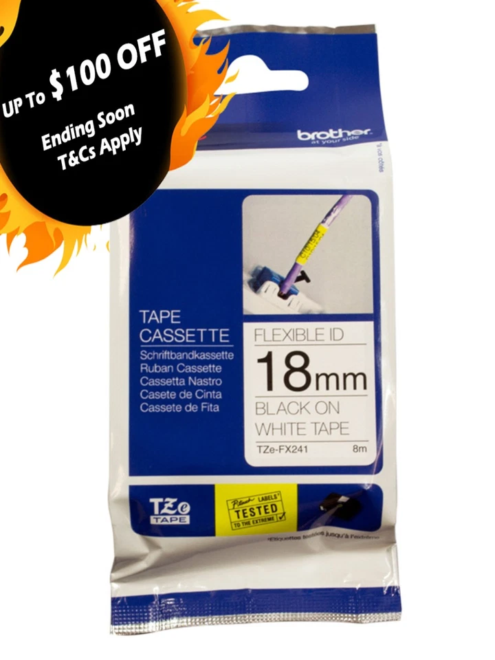 Brother TZe-FX241 Flexible Label Tape Cassette 18mm PT-D460BT PT1880 PT9700PC - image 1 of 1