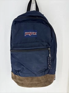 VTG 90s JanSport Blue Suede Leather Bottom Backpack Made in USA Sack Bag Large - Picture 1 of 2