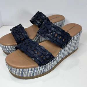 Sandalias de cuña Baretraps para mujer azul marino con correa tejida Skylar plataforma talla 10M boho - Imagen 1 de 6