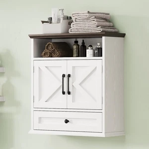 Bathroom Wall Cabinet, Wall Mounted Medicine Cabinet with Drawer, Barn Doors ... - Bild 1 von 8