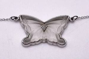 Collana farfalla in argento sterling Art Decò vetro smerigliato anni '20 circa - Foto 1 di 11