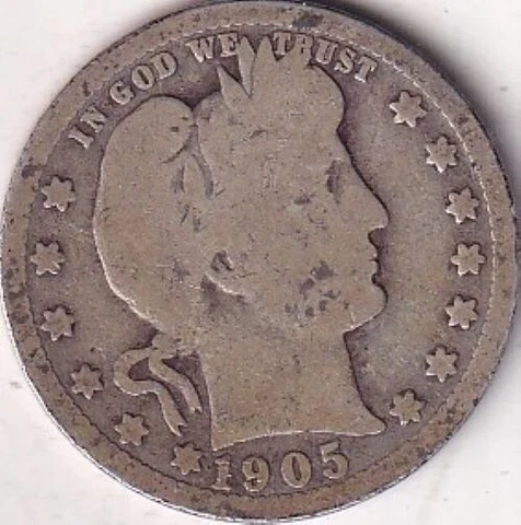 1905 SILVER Barber Quarter - G - #239 - BEAUTIFUL COLOR - BEAUTIFUL COIN Cover