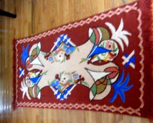 Antique end 19c wall tapestry colorful abstract art & crafts hand knit France - Picture 1 of 9