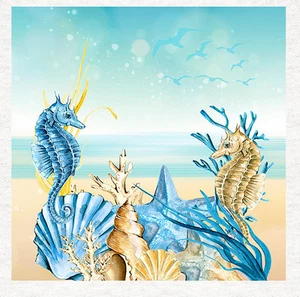 Maritim - Muscheln am Meer - Stoff Basteln Paneele in 100% Baumwolle oder Polyester - Bild 1 von 1