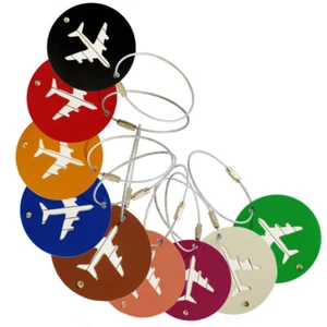 2pcs Round Luggage Tags Identifiers Travel Bag Tags Metal Double Sided Airplane - Picture 1 of 16