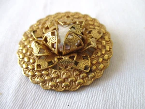 Vintage Signed MIRIAM HASKELL Pin Brooch 'Caged' Niki Pearl Russian Gold Setting - Picture 1 of 3