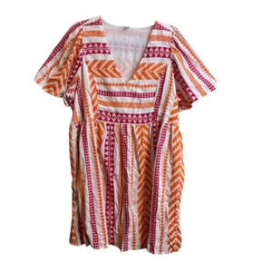 Old Navy Dress Women's SZ XL Pink Orange Jacquard Aztec Empire Waist Relaxed Fit - Picture 1 of 8