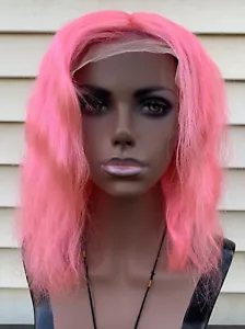 Lace Front 100 % Real Human Hair Wig Pink Body Wave 12 inches - Picture 1 of 12