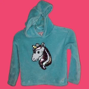 BCBG GIRLS Unicorn Sequin Fuzzy Blue Hoodie Size 5/6 XS - Picture 1 of 8