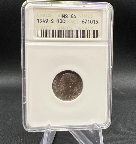 1949-S 10C Silver Roosevelt Dime MS 64 ANACS Cover