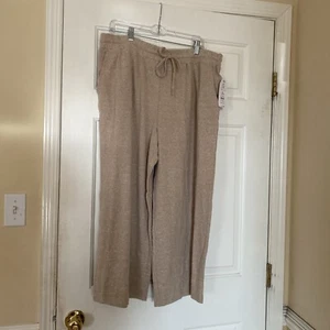 Women’s Time & Tru Beige Brushed Hacci Pull-on Cropped Wide Leg Pants Size XL - Picture 1 of 8