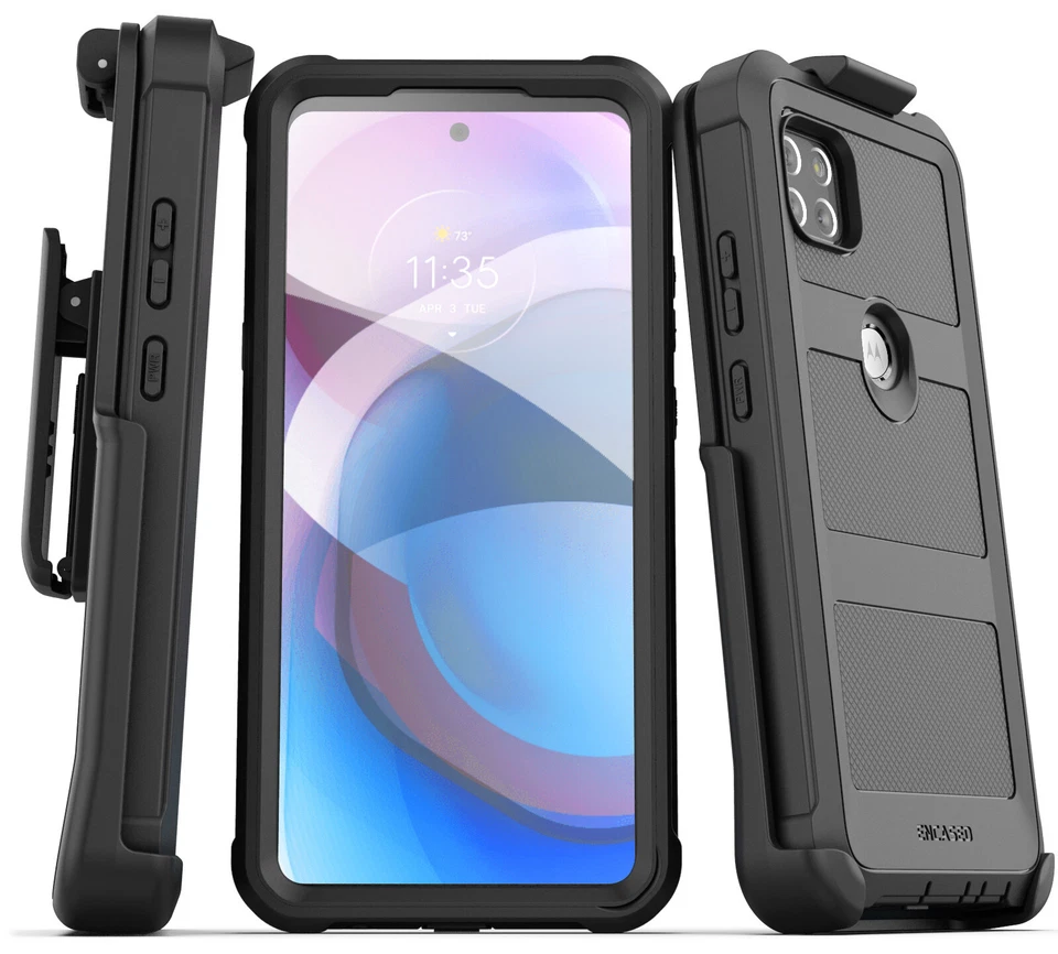 Funda Motorola One 5G Ace con Protector de Pantalla y Funda con Clip para Cinturón - Negra Foto 1 de 4