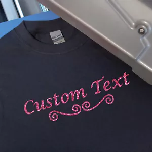 Custom Text Fancy Underlined T-Shirt Heat Transfer, Glitter Flake Colors - Picture 1 of 3