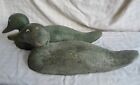 Antique St. Clair Flats Duck Decoy Pair, Crude Hand Carved Wood & Paint