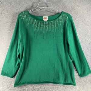 Ruby Rd Favorites Sweater Women's XL Green Rhinestones Dressy Office Holiday - Picture 1 of 10