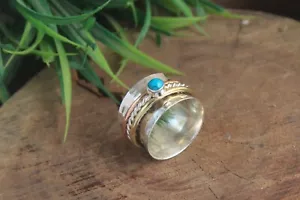 925 Sterling Silver Spinner Turquoise Ring Handmade Band Ring All Size Band - Picture 1 of 6