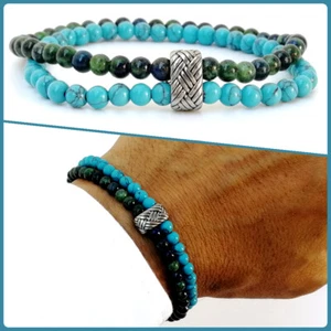 bracciale uomo in pietre dure naturali con verde azzurro marrone braccialetto da - Foto 1 di 12