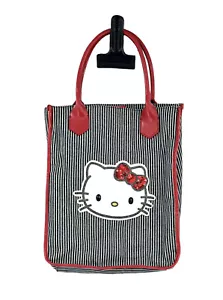 RARE Vintage Sanrio HELLO KITTY Tote Bag Sequin Bow Striped Denim Red Y2K 2008 - Picture 1 of 9