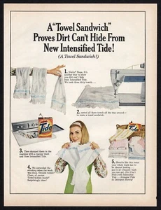 1967 Intensified Tide Towel Sandwich Sewed Together Surprisingly Clean Print Ad - Bild 1 von 3