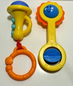 VINTAGE FISHER PRICE  baby rattle lot of 2 plastic yellow toys - Picture 1 of 8