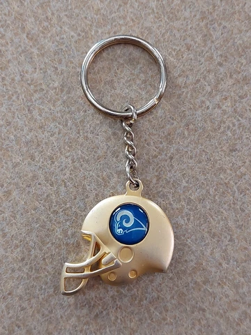 Vtg St. Louis Rams Keychain Football NFL Logo Gold Tone Key Ring Helmet Metal Cover