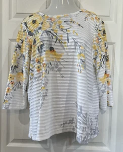 Alfred Dunner gelbes geblümtes weiches Stretch Strick Top Tunika Damen L - Bild 1 von 12