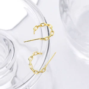 925 Sterling Silver Chain Link Hoop Earring For Women Christmas Gift For Girls. - Picture 1 of 12