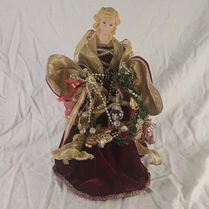 Vintage Angel Tree Topper/Stand Up 12" Tall Walmart Fabric Crystal-Flowers-Pearl - Picture 1 of 6