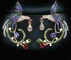 18k Rose Gold Gp Zircon Crystal Swarovski Multicolor Phoenix Jewel Bird Earrings