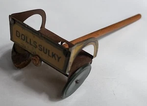 1939 Vintage Premium Cracker Jack Prize Tin Litho Doll Sulky Cart Toy - Picture 1 of 6
