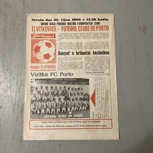 1986 TJ VITKOVICE V FC PORTO EUROPEAN CUP 1ST ROUND LEG 1 FOOTBALL PROGRAMME - Picture 1 of 3