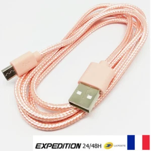 CABLE USB UNIVERSEL ROSE RECHARGER ANDROID PS4 SAMSUNG TRESSÉ RENFORCÉ 1,5M - Photo 1 sur 7