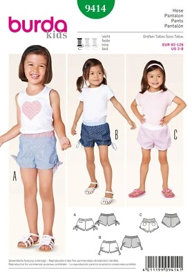 Burda 9414 Toddler Girls Fitted Shorts Hemline variations Sizes 2-8 Sew Pattern - Image 1 of 4