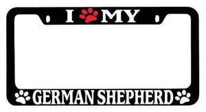 Black METAL License Plate Frame I Heart My (Paw) German Shepherd Accessory 398 - Picture 1 of 1